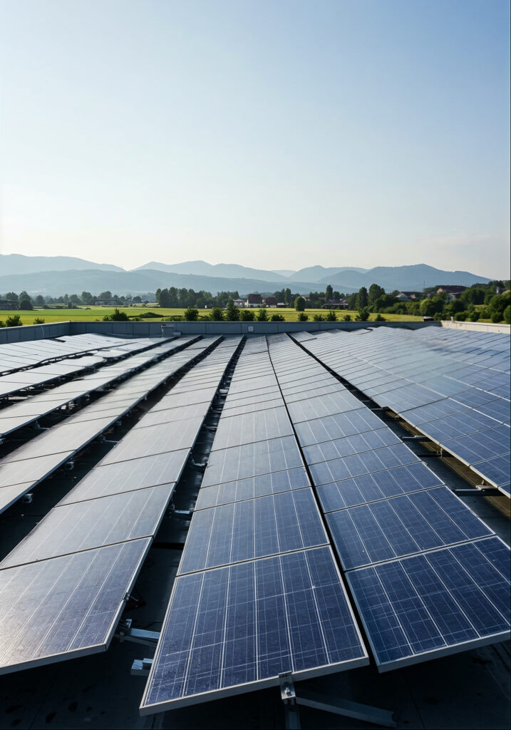 solar panels rooftop generating clean renewable energy